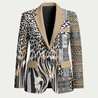 Africa Tribal Pattern Mixed Leopard Skin Blazer