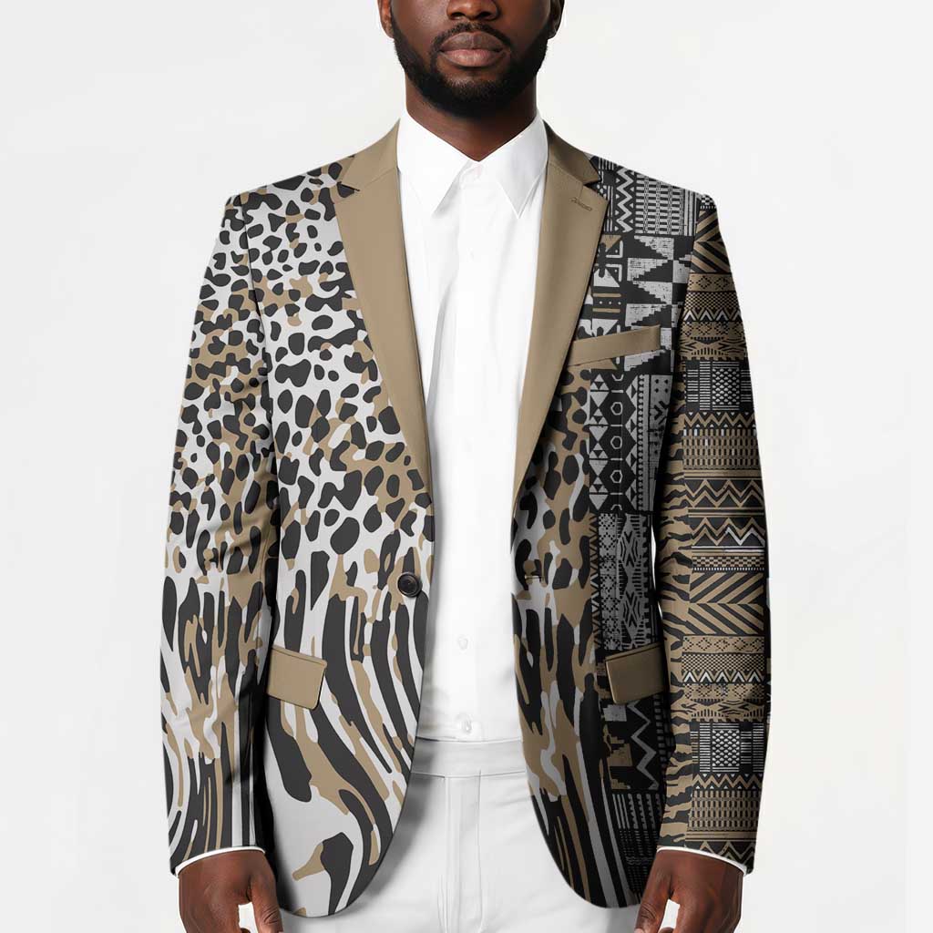 Africa Tribal Pattern Mixed Leopard Skin Blazer