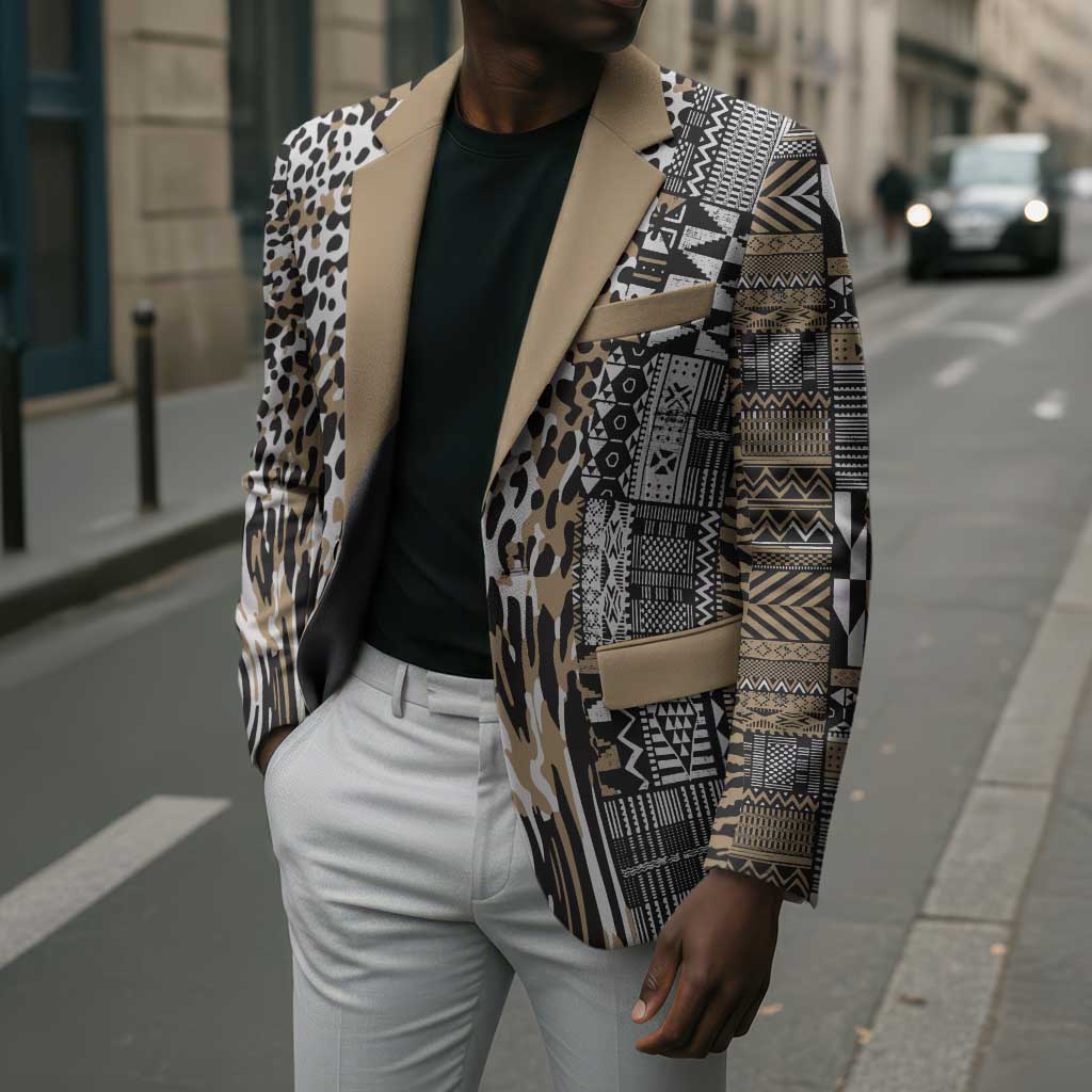 Africa Tribal Pattern Mixed Leopard Skin Blazer