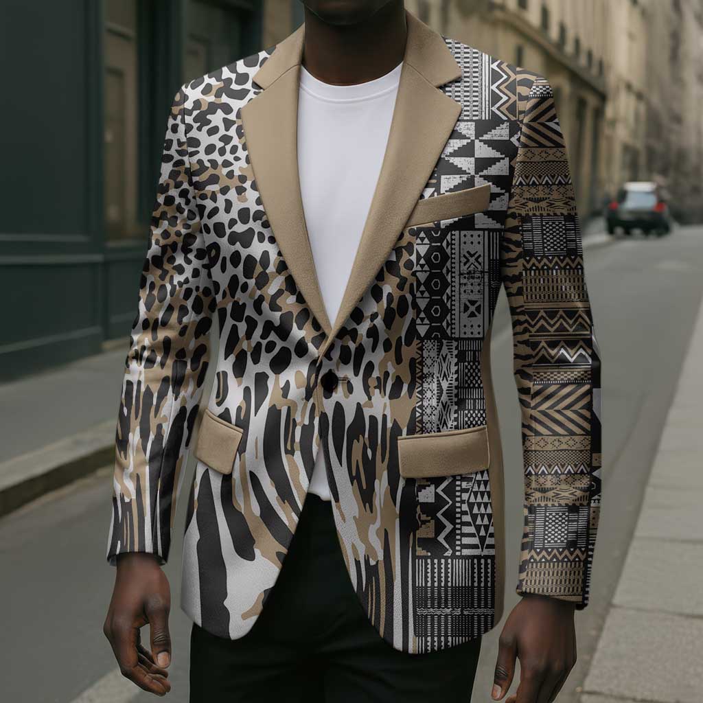 Africa Tribal Pattern Mixed Leopard Skin Blazer