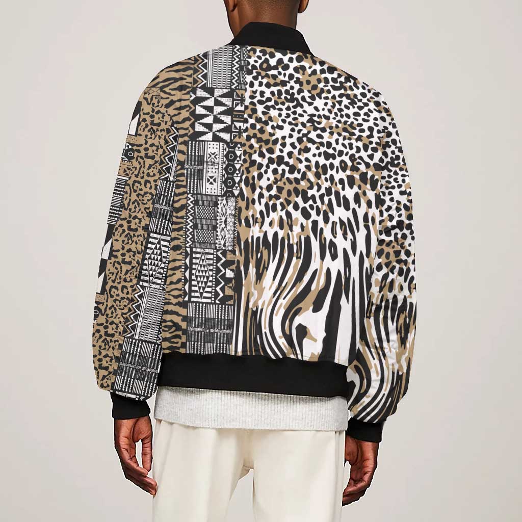 Africa Tribal Pattern Mixed Leopard Skin Bomber Jacket - African Pride