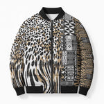 Africa Tribal Pattern Mixed Leopard Skin Bomber Puffer Jacket