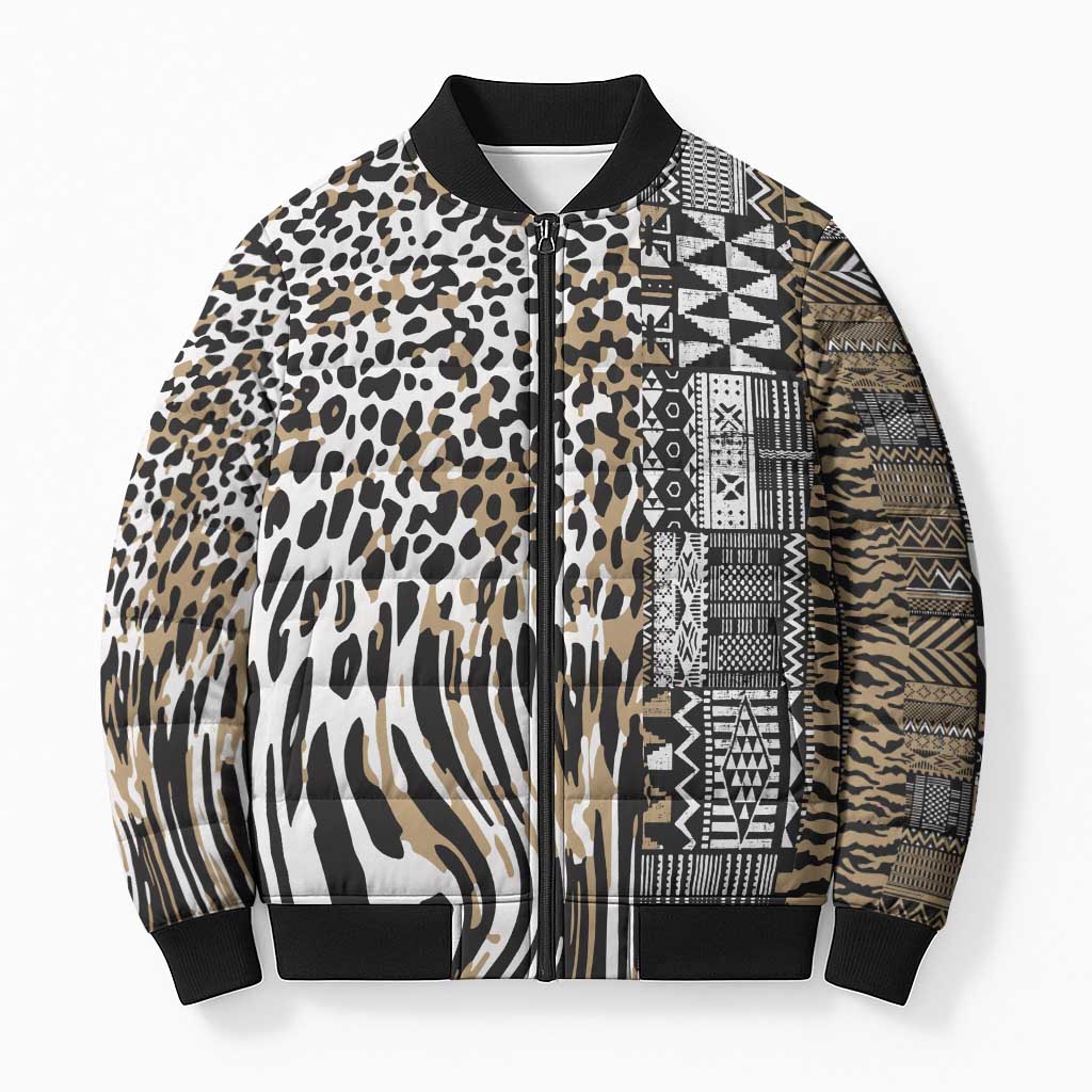 Africa Tribal Pattern Mixed Leopard Skin Bomber Puffer Jacket