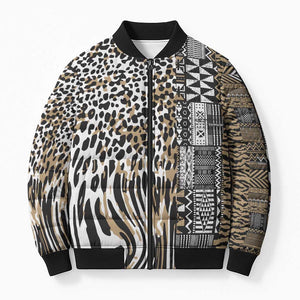 Africa Tribal Pattern Mixed Leopard Skin Bomber Puffer Jacket