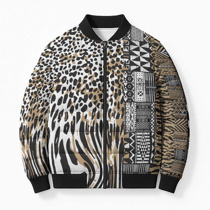 Africa Tribal Pattern Mixed Leopard Skin Bomber Puffer Jacket