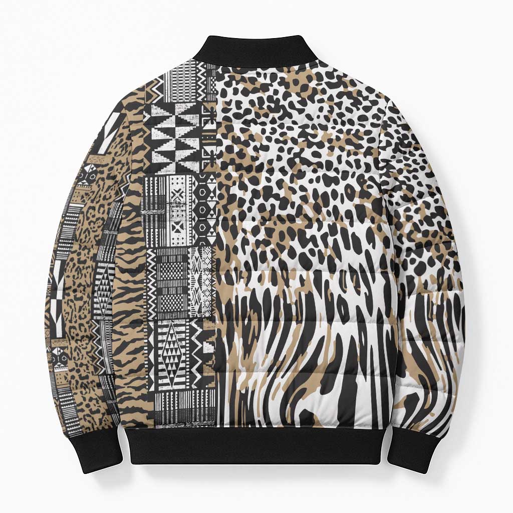 Africa Tribal Pattern Mixed Leopard Skin Bomber Puffer Jacket