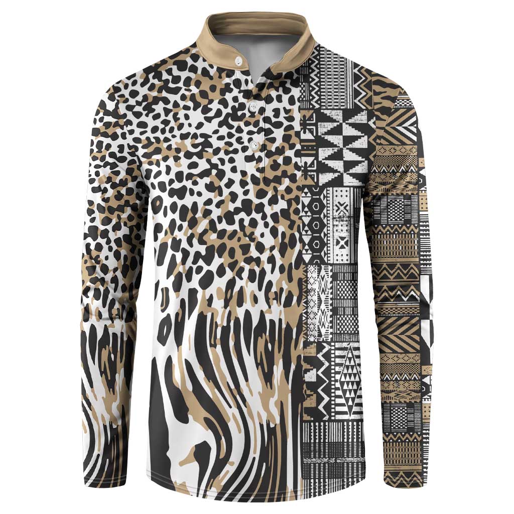 Africa Tribal Pattern Mixed Leopard Skin Button Sweatshirt