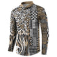 Africa Tribal Pattern Mixed Leopard Skin Button Sweatshirt