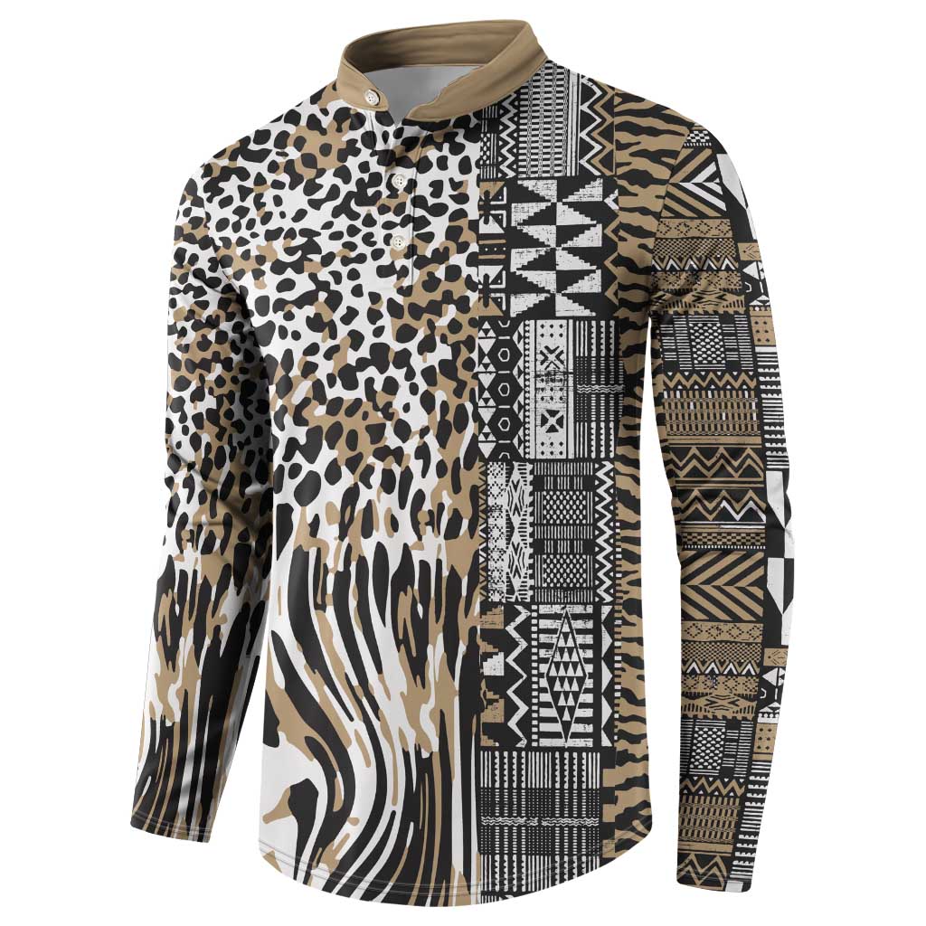 Africa Tribal Pattern Mixed Leopard Skin Button Sweatshirt