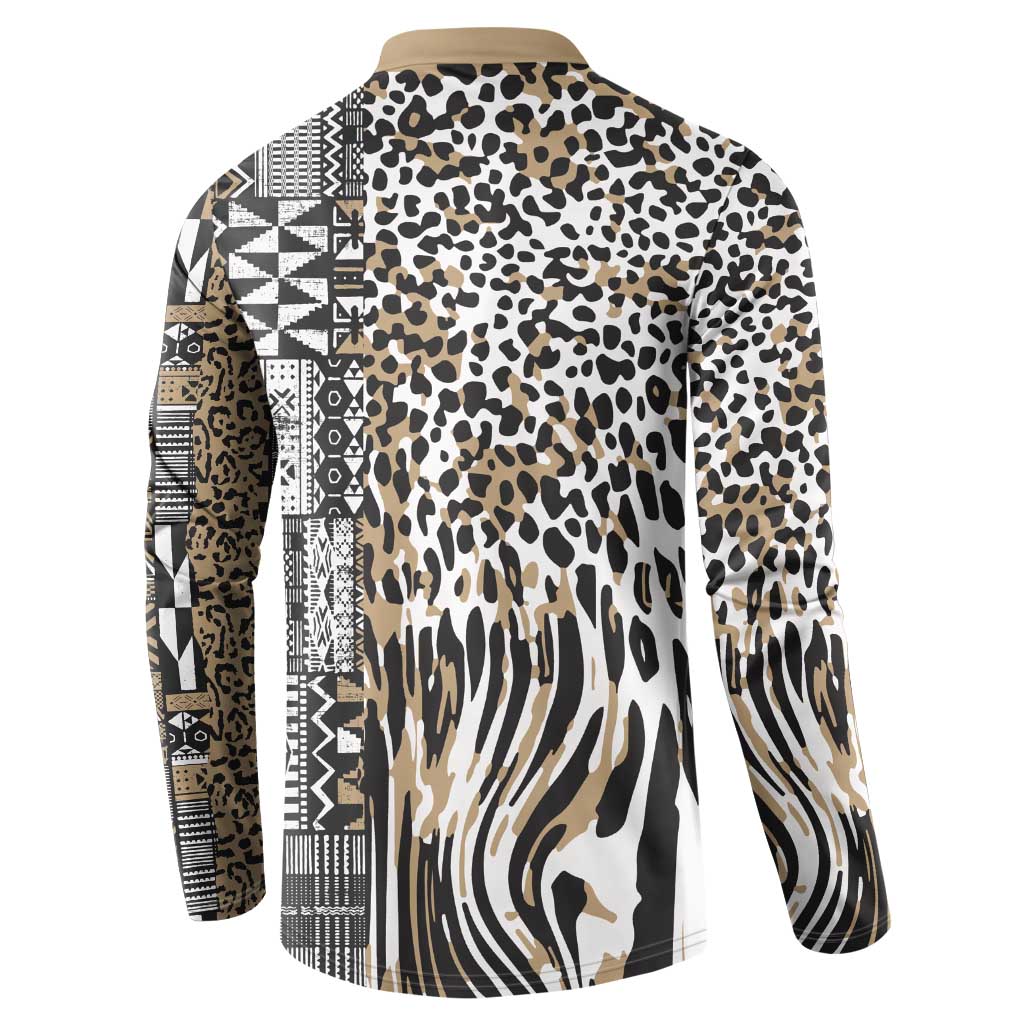 Africa Tribal Pattern Mixed Leopard Skin Button Sweatshirt