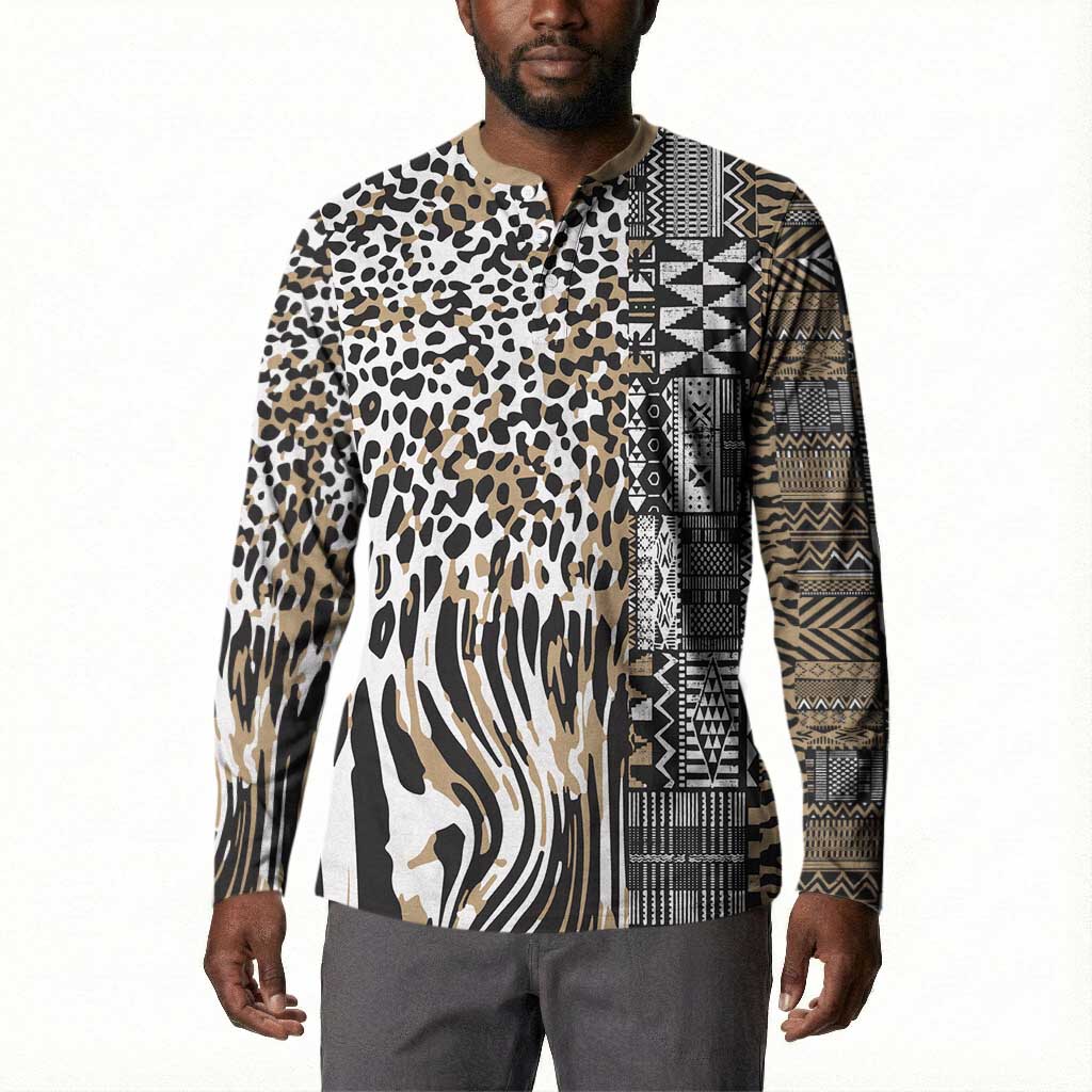 Africa Tribal Pattern Mixed Leopard Skin Button Sweatshirt