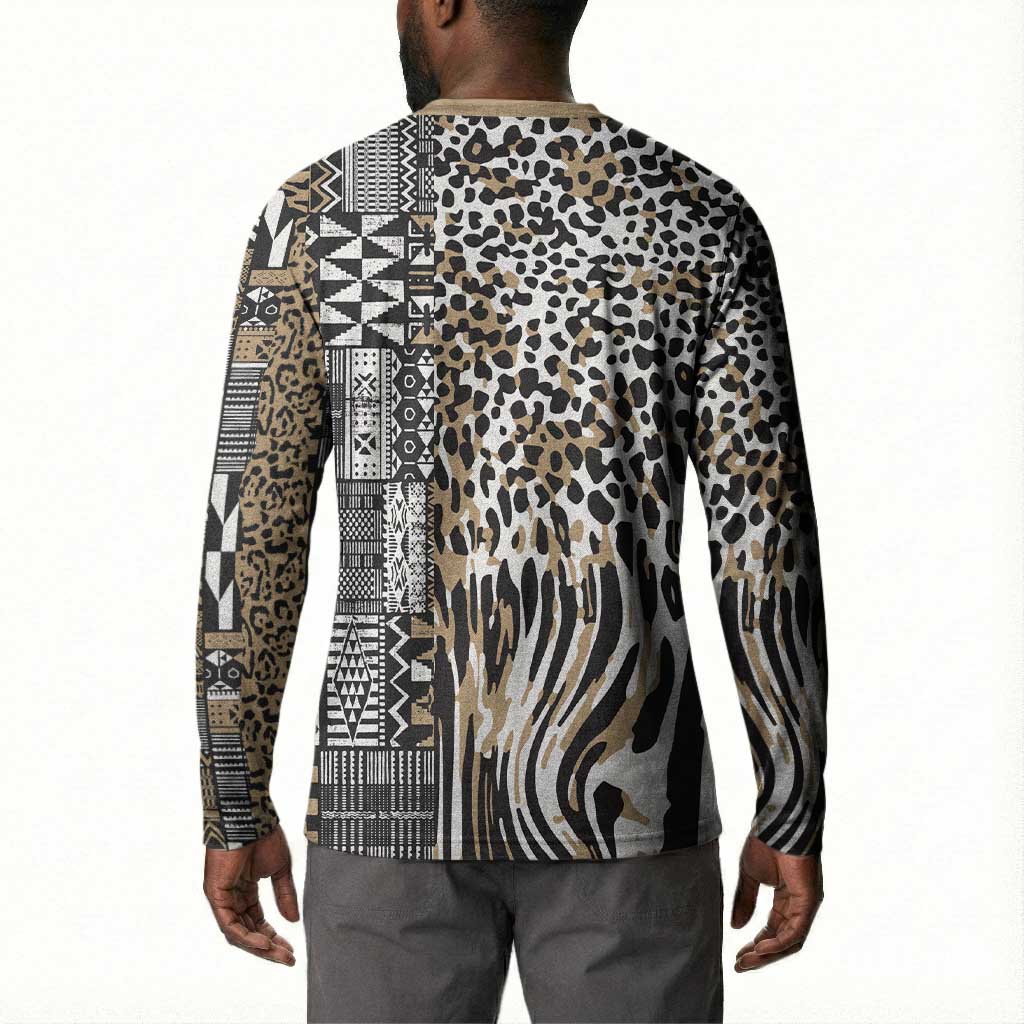 Africa Tribal Pattern Mixed Leopard Skin Button Sweatshirt