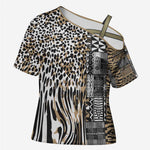 Africa Tribal Pattern Mixed Leopard Skin Cross Shoulder Shirt