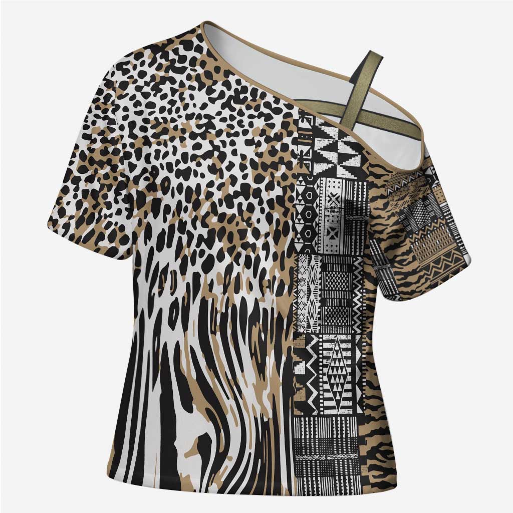 Africa Tribal Pattern Mixed Leopard Skin Cross Shoulder Shirt