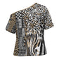 Africa Tribal Pattern Mixed Leopard Skin Cross Shoulder Shirt