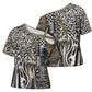 Africa Tribal Pattern Mixed Leopard Skin Cross Shoulder Shirt