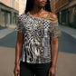 Africa Tribal Pattern Mixed Leopard Skin Cross Shoulder Shirt