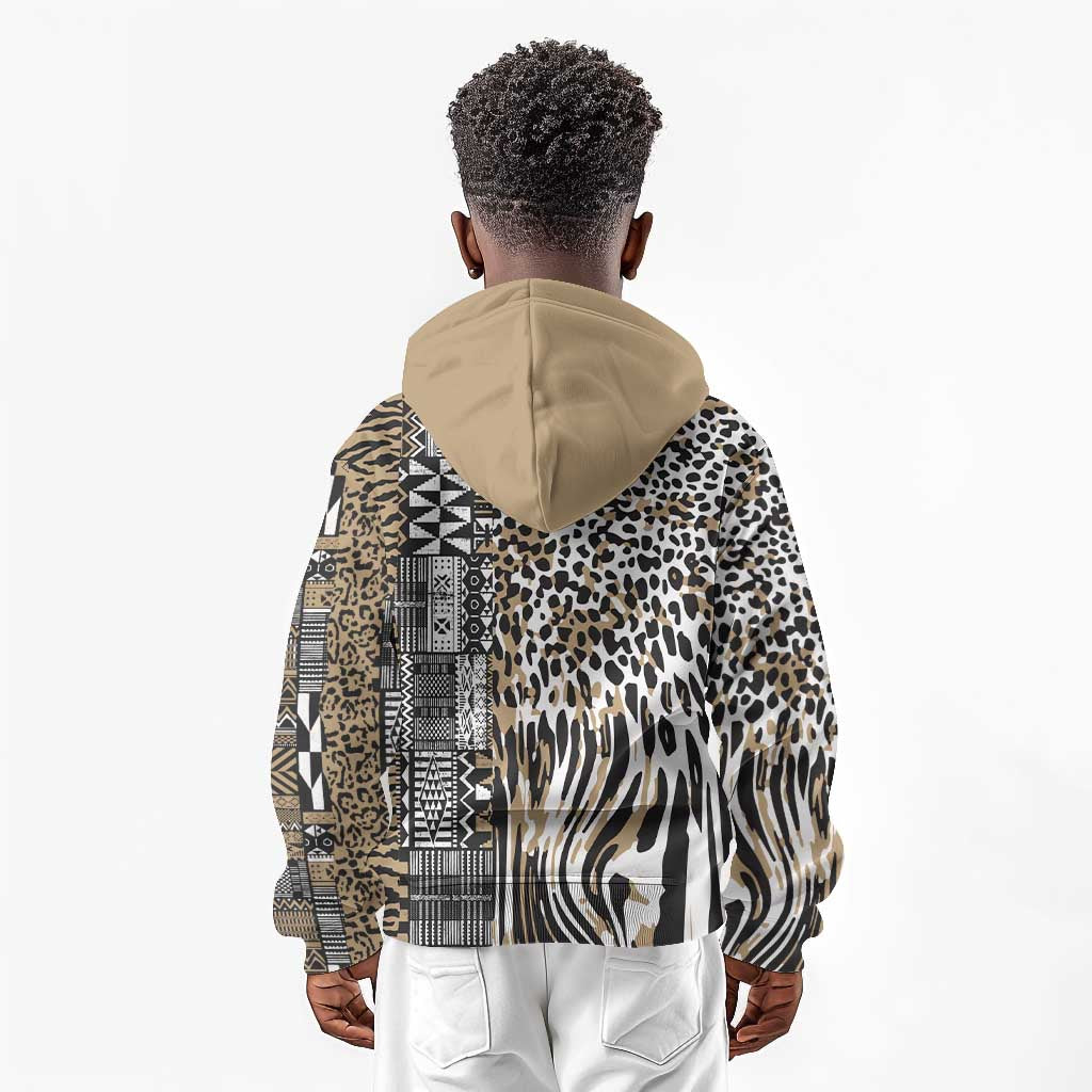 Africa Tribal Pattern Mixed Leopard Skin Kid Hoodie - African Pride