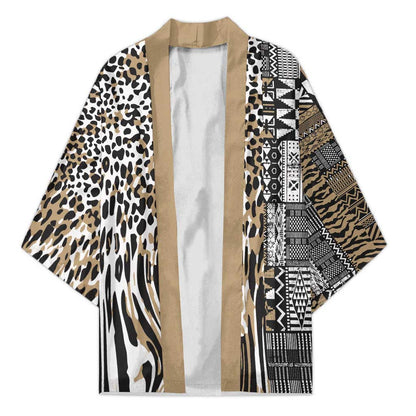 Africa Tribal Pattern Mixed Leopard Skin Kimono