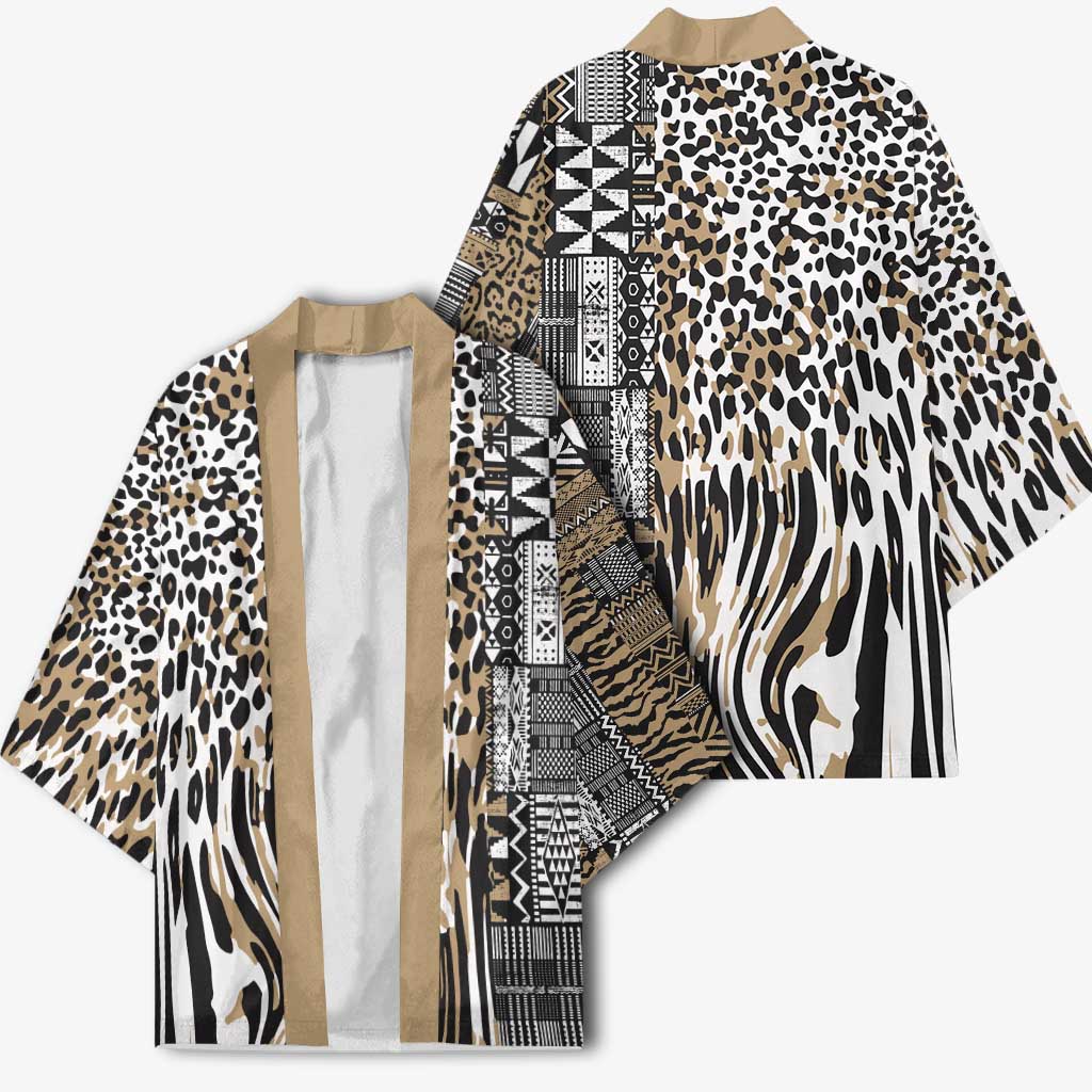 Africa Tribal Pattern Mixed Leopard Skin Kimono