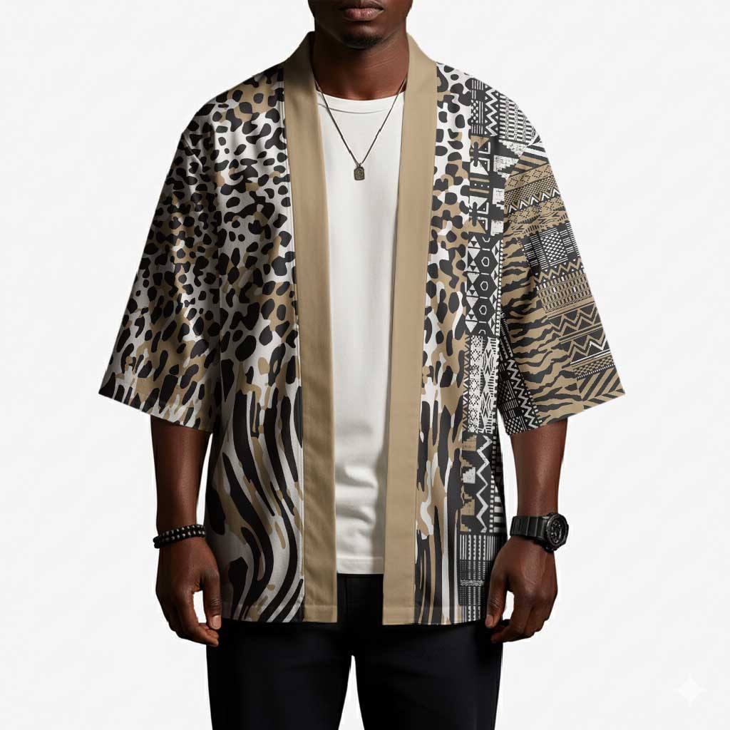 Africa Tribal Pattern Mixed Leopard Skin Kimono