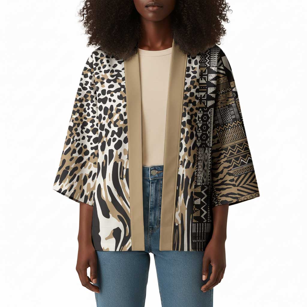 Africa Tribal Pattern Mixed Leopard Skin Kimono