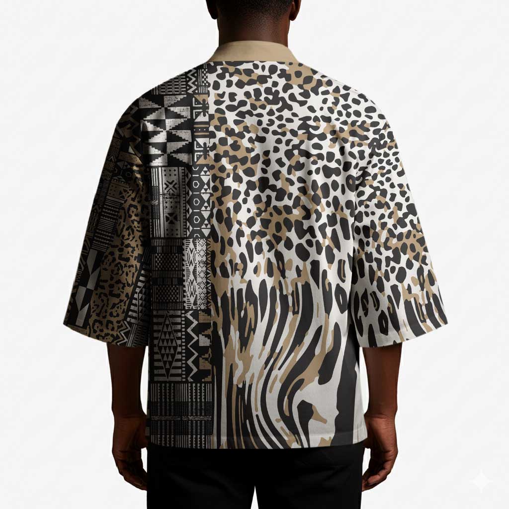 Africa Tribal Pattern Mixed Leopard Skin Kimono