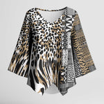 Africa Tribal Pattern Mixed Leopard Skin Kimono Sleeve Blouse