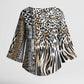 Africa Tribal Pattern Mixed Leopard Skin Kimono Sleeve Blouse