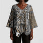 Africa Tribal Pattern Mixed Leopard Skin Kimono Sleeve Blouse