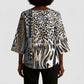 Africa Tribal Pattern Mixed Leopard Skin Kimono Sleeve Blouse