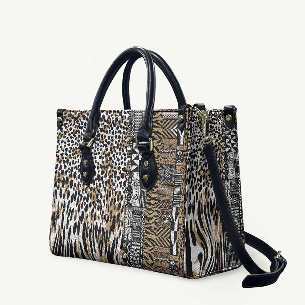 Africa Tribal Pattern Mixed Leopard Skin Leather Bag