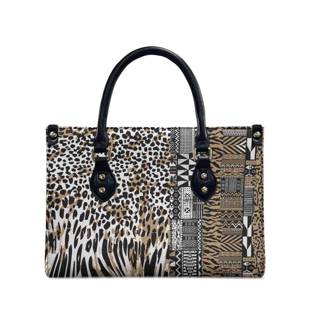 Africa Tribal Pattern Mixed Leopard Skin Leather Bag
