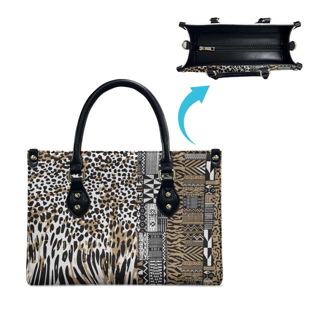 Africa Tribal Pattern Mixed Leopard Skin Leather Bag