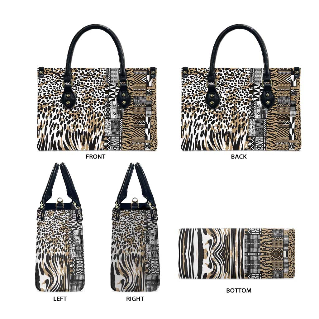 Africa Tribal Pattern Mixed Leopard Skin Leather Bag
