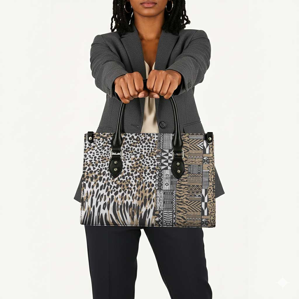 Africa Tribal Pattern Mixed Leopard Skin Leather Bag