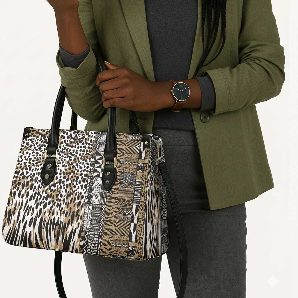 Africa Tribal Pattern Mixed Leopard Skin Leather Bag