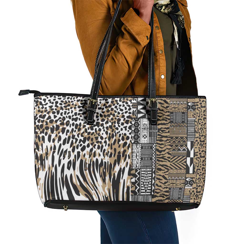 Africa Tribal Pattern Mixed Leopard Skin Leather Tote Bag - African Pride