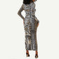 Africa Tribal Pattern Mixed Leopard Skin Long Sleeve Bodycon Dress - African Pride