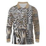 Africa Tribal Pattern Mixed Leopard Skin Long Sleeve Polo Shirt - African Pride