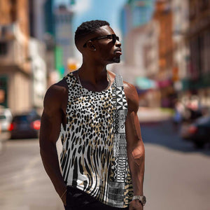 Africa Tribal Pattern Mixed Leopard Skin Men Tank Top - African Pride
