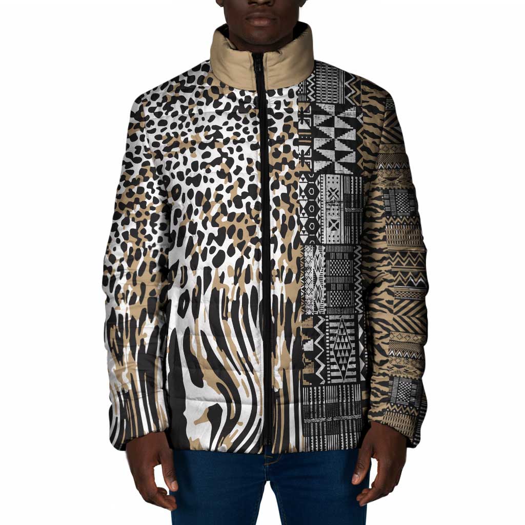 Africa Tribal Pattern Mixed Leopard Skin Padded Jacket