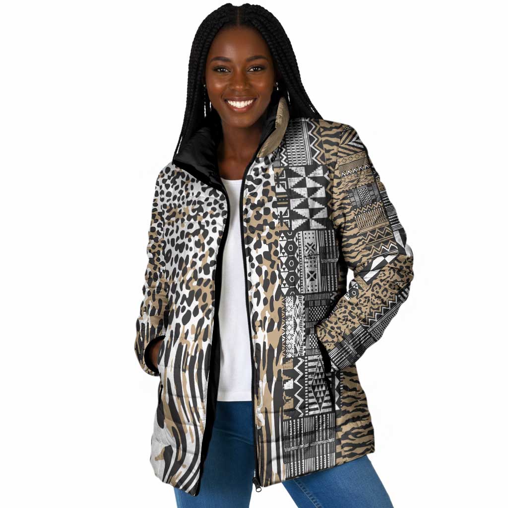 Africa Tribal Pattern Mixed Leopard Skin Padded Jacket