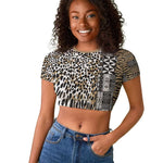 Africa Tribal Pattern Mixed Leopard Skin Raglan Cropped T shirt - African Pride