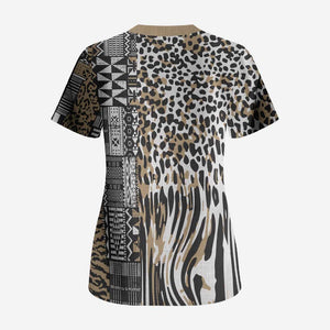Africa Tribal Pattern Mixed Leopard Skin Scrub Top