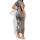 Africa Tribal Pattern Mixed Leopard Skin Short Sleeve Bodycon Dress - African Pride