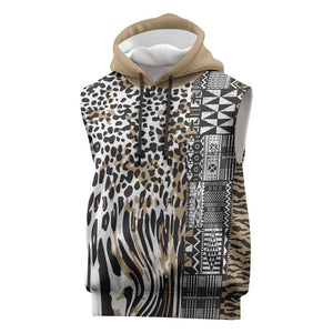 Africa Tribal Pattern Mixed Leopard Skin Sleeveless Hoodie - African Pride