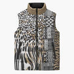 Africa Tribal Pattern Mixed Leopard Skin Sleeveless Puffer Jacket