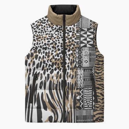 Africa Tribal Pattern Mixed Leopard Skin Sleeveless Puffer Jacket