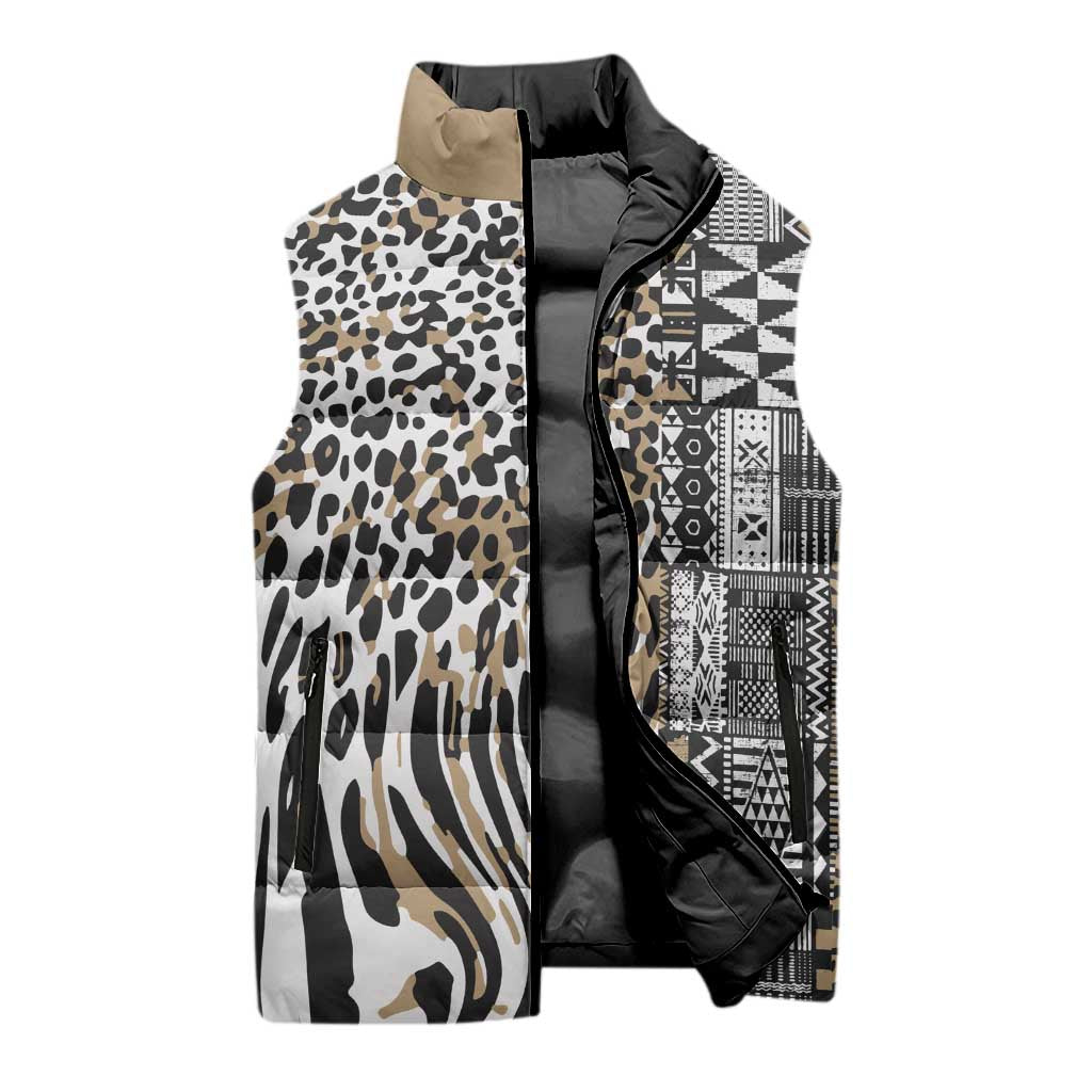 Africa Tribal Pattern Mixed Leopard Skin Sleeveless Puffer Jacket